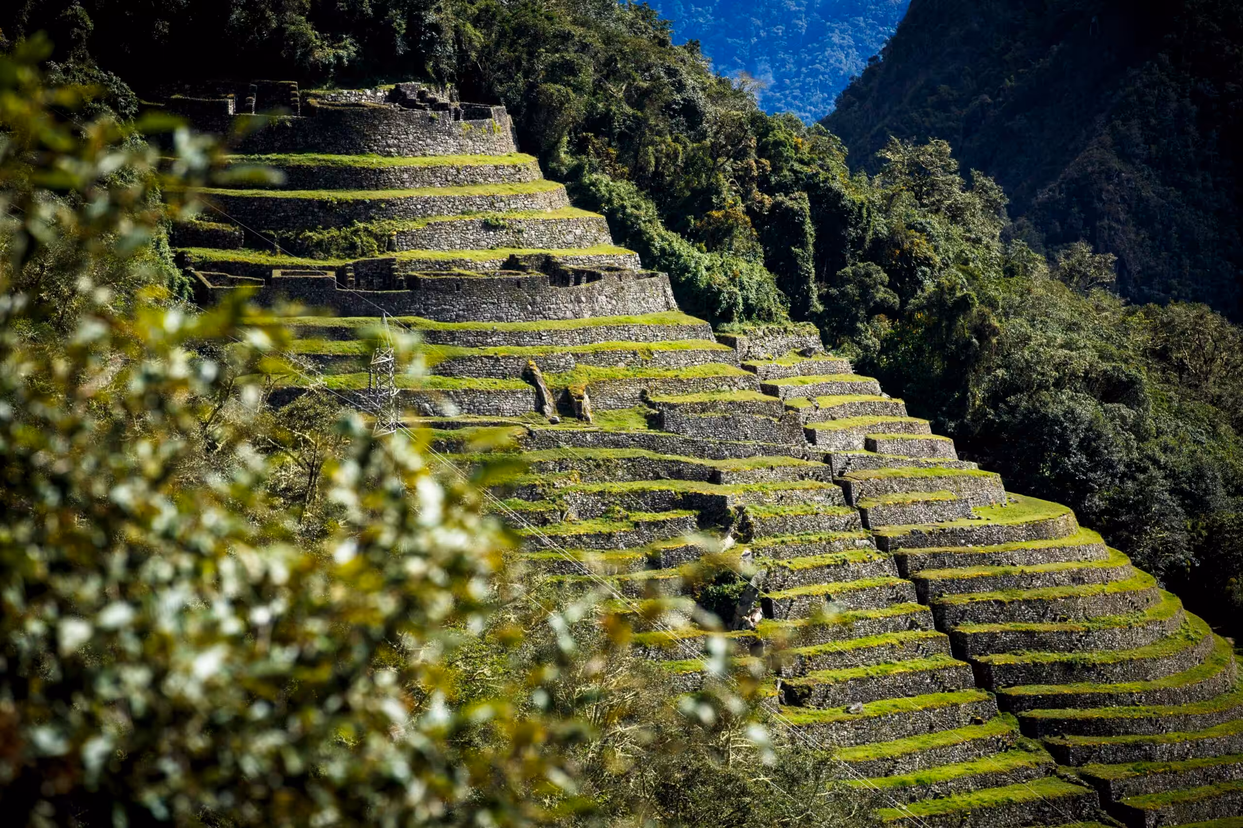Inca Trail stone terraces along the route to Nachu Picchu,Peru